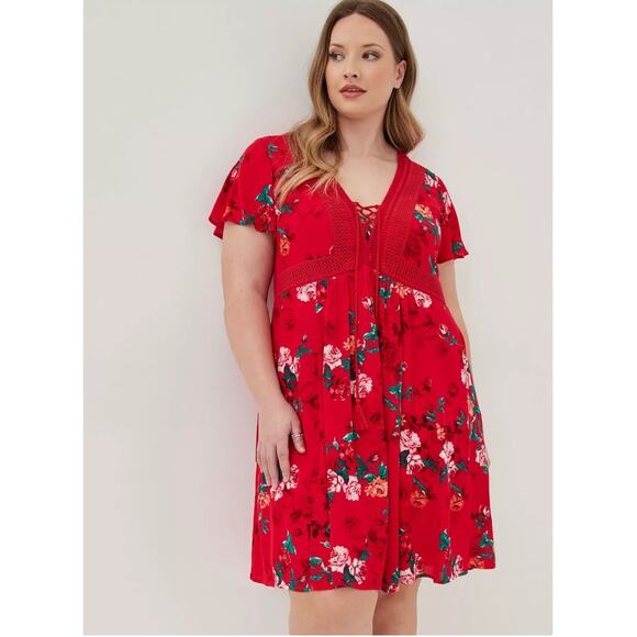 Torrid Mini Gauze Lace-Up Skater Dress Red Size 2 - Picture 5 of 9